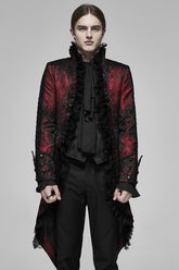 Black/Red Long Sleeves Lace Gorgeous Men's Gothic Vintage Tuxedo Coat